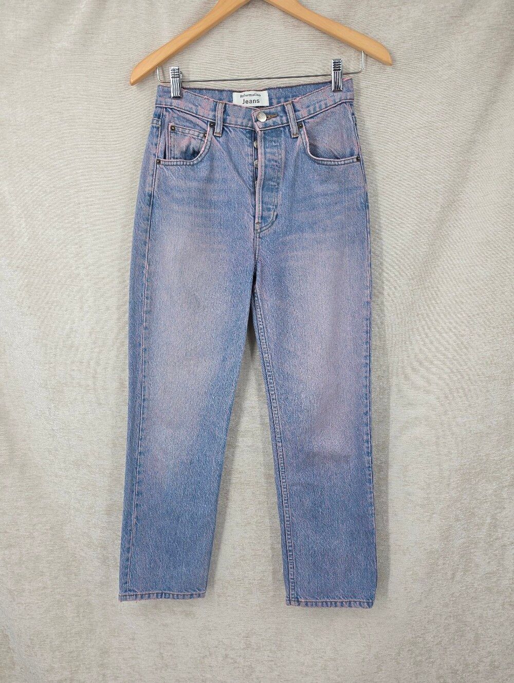 Reformation Cynthia Crop High-Rise Relaxed Leg Blue Jeans DYED PINK